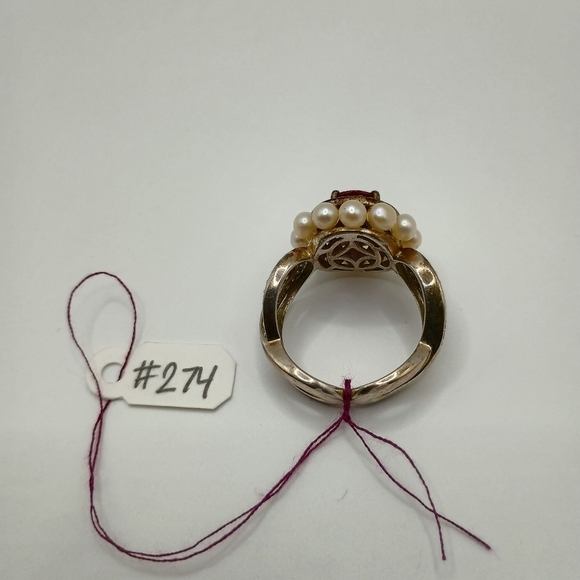 Elegant Pearl and Ruby Gemstone Ring Size 8 - Picture 4 of 9